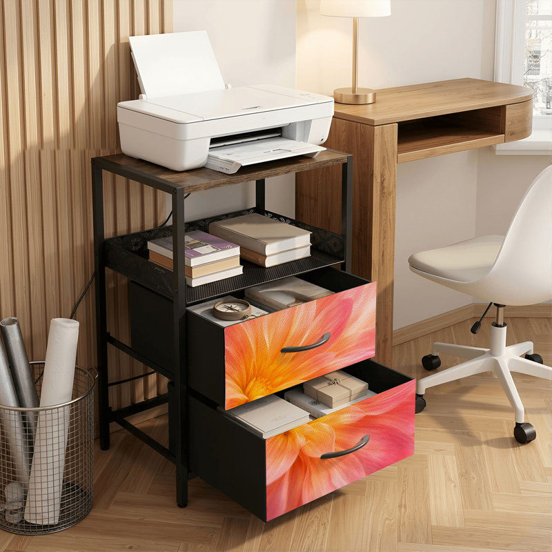 Table de chevet 2 tiroirs avec station de charge, table de chevet de chambre à coucher avec ports USB et prises ouvertes - tablette noire