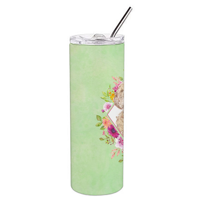 E23BF9F8391D466E9CA4F8DFEBD9A7DB de verre 20 oz à double paroi en acier inoxydable chiot, Cockapoo champagne, Vert