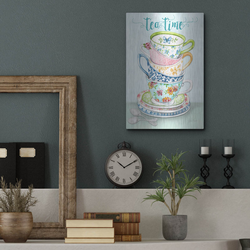 «Watercolor Teacups-a» par Jean Plout, art mural en métal, H 16 po x l 12 po
