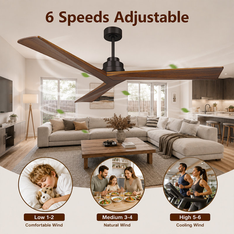 52-Inch Solid Wood Ceiling Fan without Light