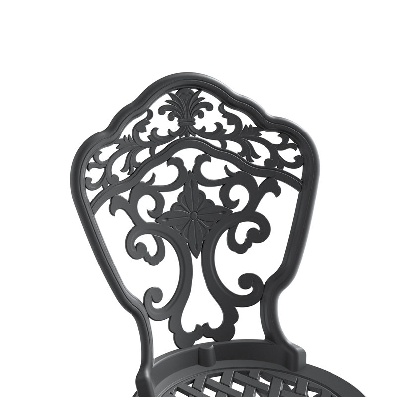 Ensemble de salle à manger 7 pièces en aluminium coulé, cadre noir, coussin antibruit, intempéries, 6 sièges, noir, revêtement haute température, 6 pièces, table rectangulaire