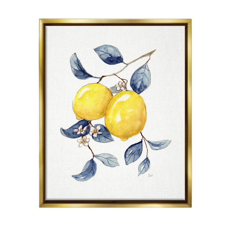 "Minimal Lemon Fruits" par Nan sur toile, H 31 po x l 25 po, Cadre flottant métallique doré