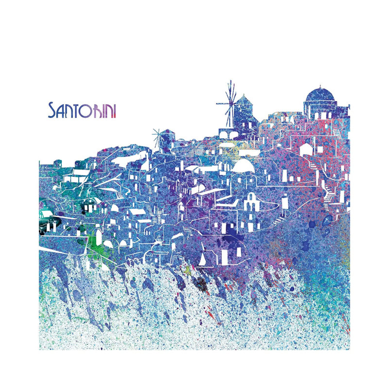 Santorini Greece Skyline Silhouette Impressionistic Splash by Markus & Martina Bleichner - Wrapped Canvas Painting