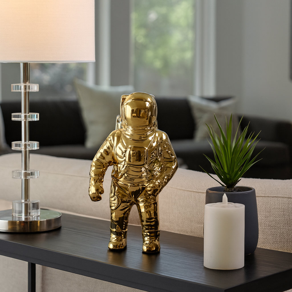 Stoneware Ceramic Astronaut Figurine - Modern Decorative Space-Themed Sculpture with Sleek Contemporary Aesthetic for Home or Office Decor Red Barrel Studio® 