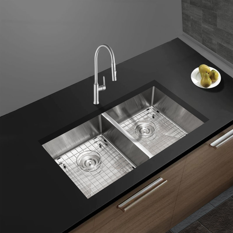 KBFmore Bowl Stainless Steel Kitchen Sink with Accessories, 31"L x 18"W x 5.5"H - Double Bowl, 5 Piece