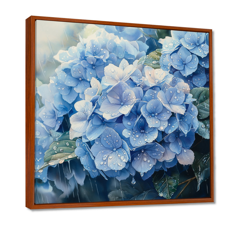Hydrangeas in the Spring Rain I - Hydrangea, art mural, Impression encadrée flottante, Brun, H 16 po x l 16 po