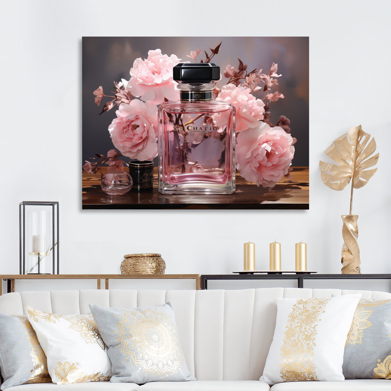 Floral Parfum Vibrant Elegance III, Encadrement doré, H 16 po x l 32 po x P 1 po