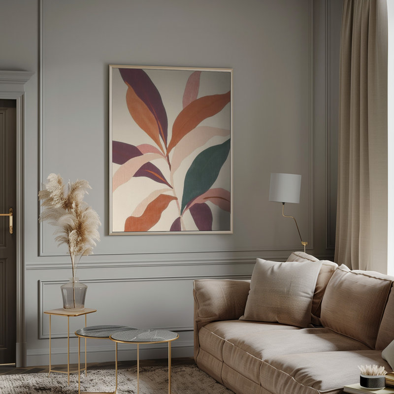 «Abstract Plants», art mural texturé encadré, Argent argent, H 14 po x l 10 po