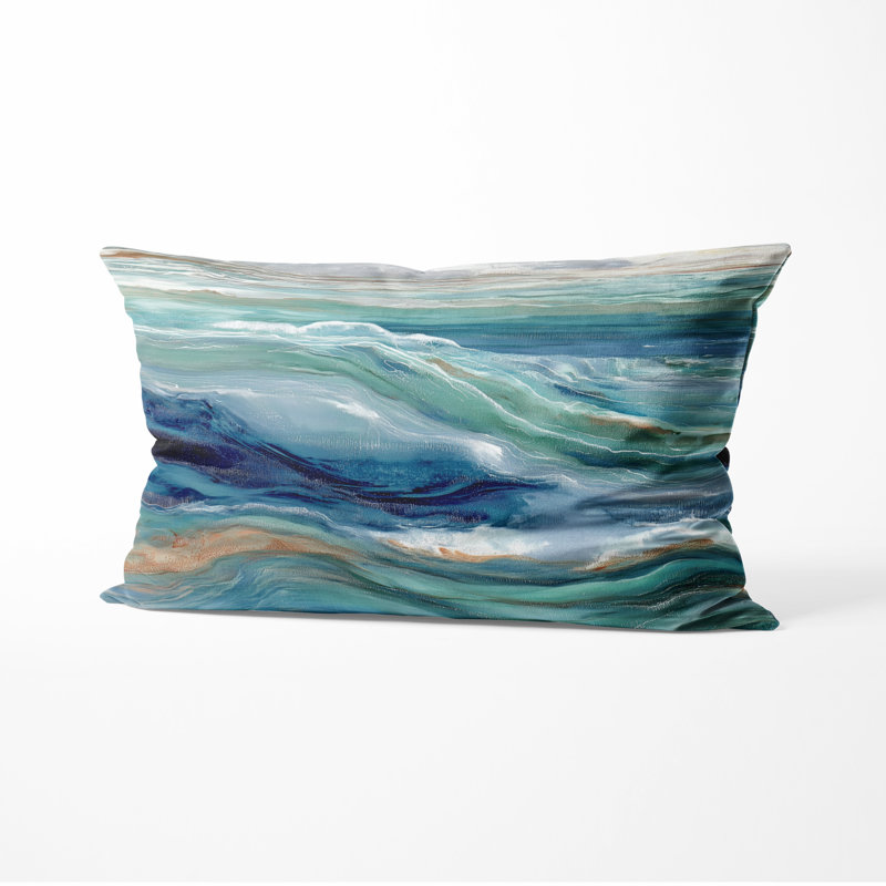 Coussin vert et bleu, H 12 po x l 20 po