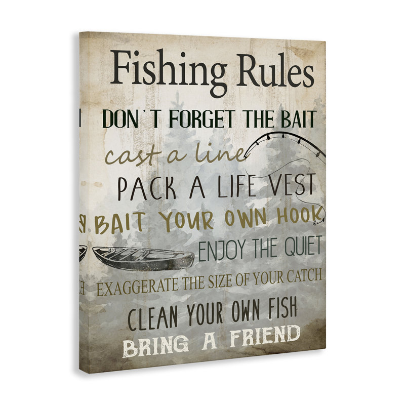 «Fishing Rules List», art mural sur toile par Kim Allen, H 48 po x l 36 po