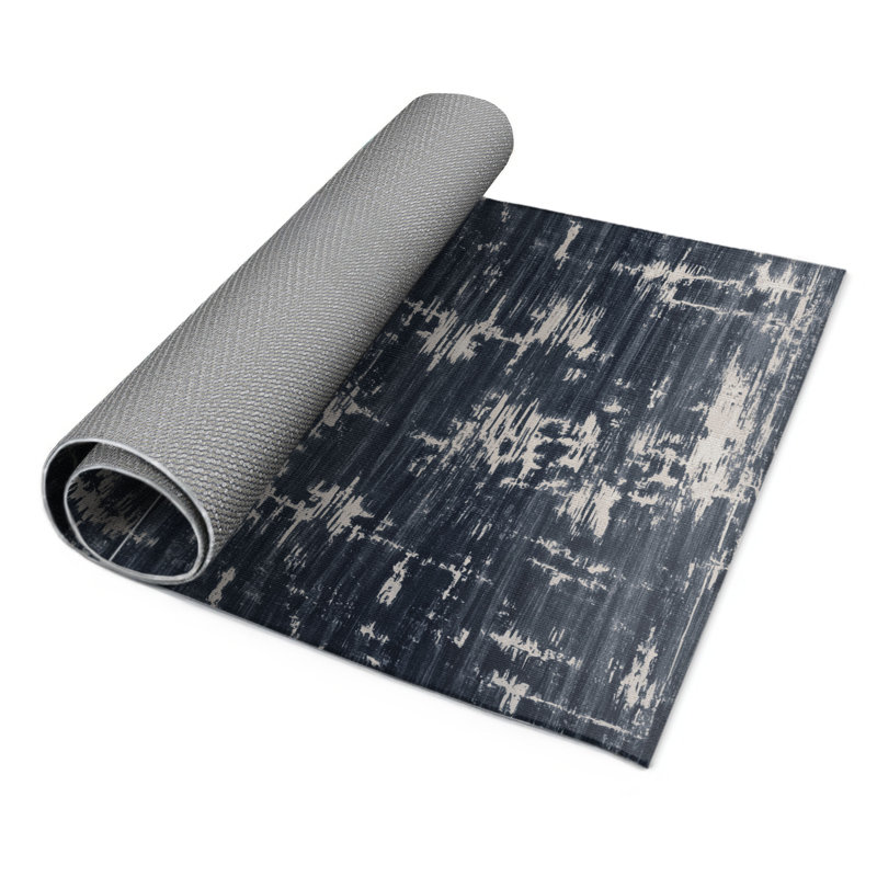Tapis gris abstrait intérieur et extérieur, Rectangle 5 pi x 7 pi