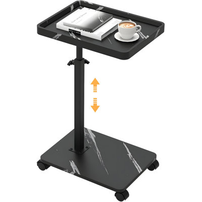 Adjustable Height C Table With 360° Swivel Wheels, Slide Under Sofa Side Table, Sturdy C-Shaped End Table For Living Room, Bedroom, And Small Spaces