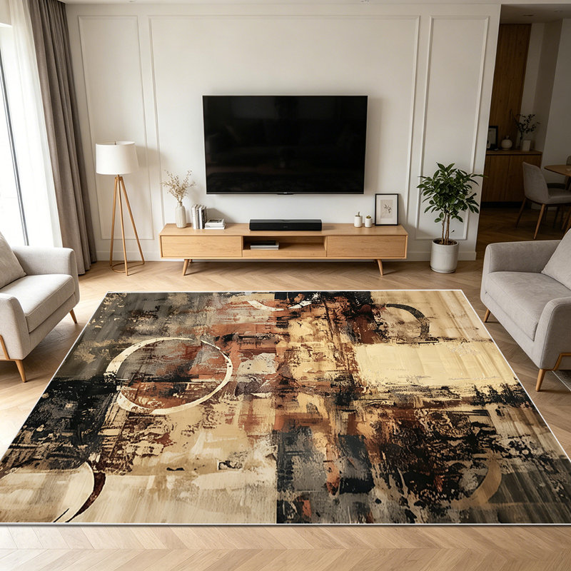 1PC Vintage Neutral Distressed Abstract Art style area rugs for Living Room, Soft and Comfortable, Suitable for all seasons, easy-to-maintain, machine washable Indoor floor mat, Under Table Farmhouse suitable for dining table, entryway, bedroom,