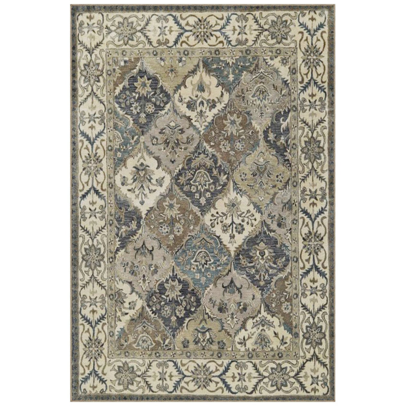 Tapis vert tissé à motif floral traditionnel, Rond 3 pi 4 po