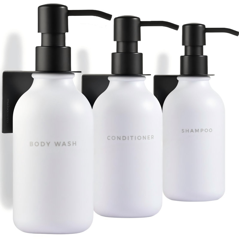 Ensemble de 3 distributeurs de shampooing et revitalisant muraux (blanc et noir)