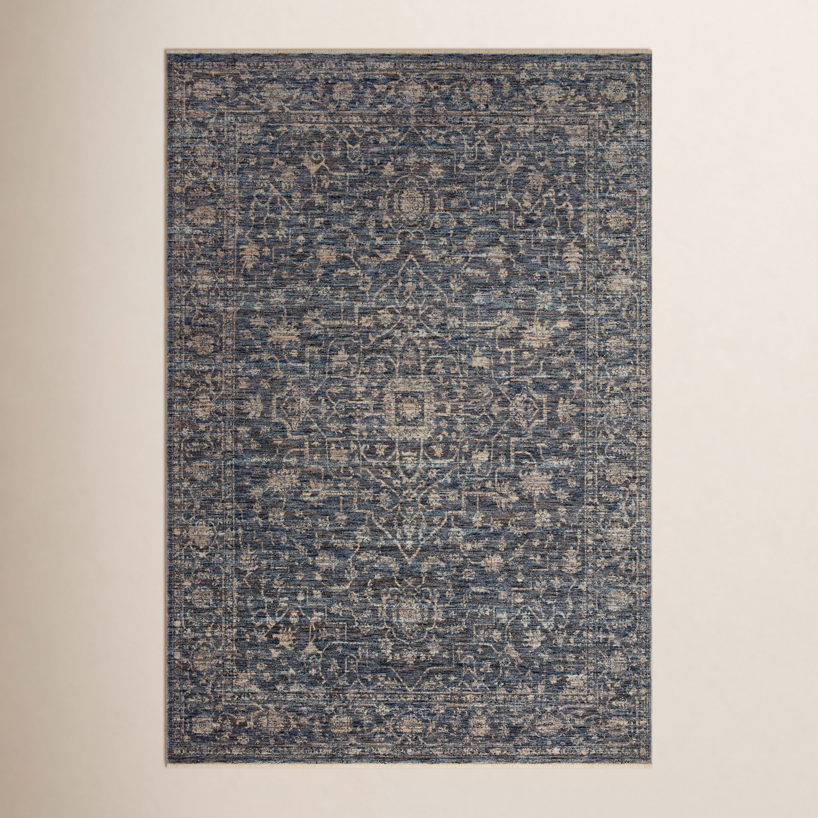 Sorrento Oriental Machine Made Power Loom Polyester Area Rug in Blue, Rectangle 9'6" x 13'1"