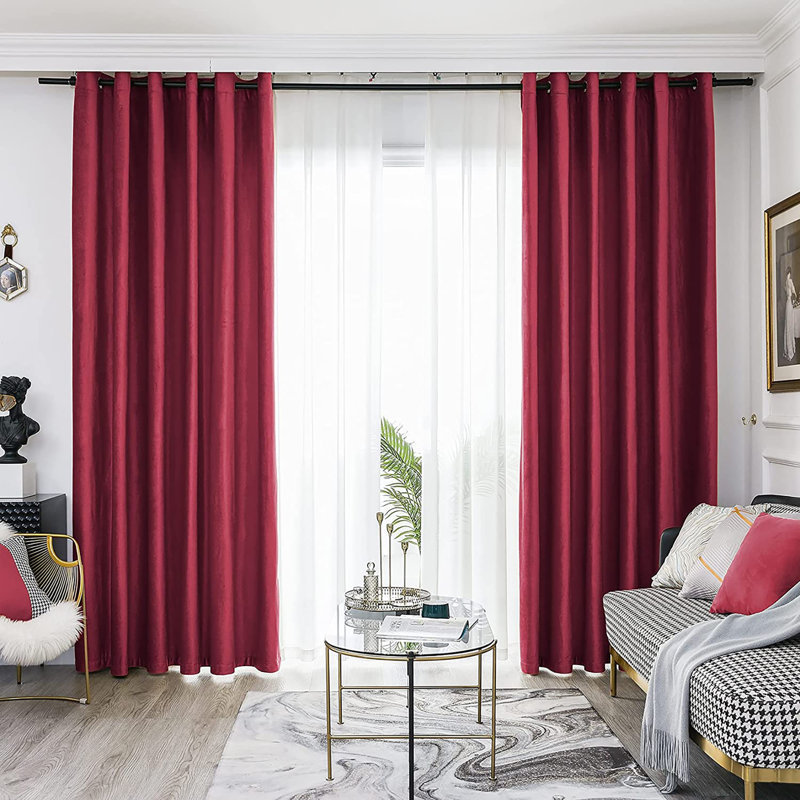 Paire de rideaux occultant et isolant de couleur unie avec œillets, Vin rouge, L 52 po x L 63 po