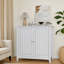 Armoire moderne de style Mid-Century, autoportante, armoire blanche, argent, salle à manger et cuisine à double porte avec rangement pour salle de bain, construction moderne et stable