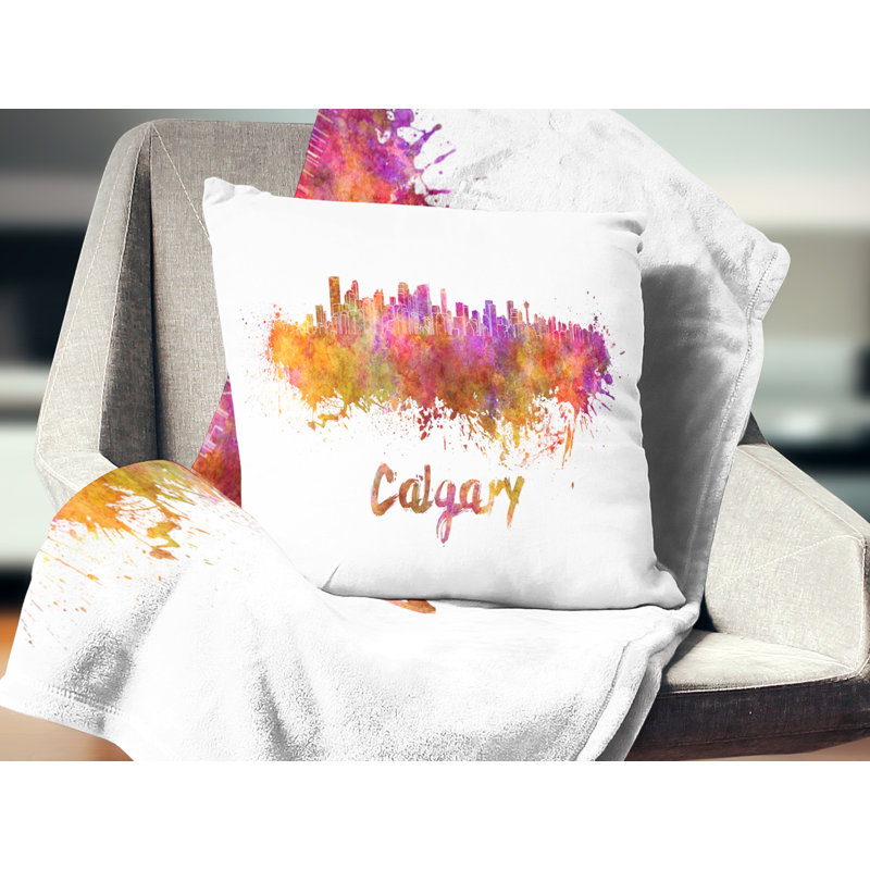 Calgary Skyline - oreiller imprimé paysage urbain, 18 po x 18 po, Coussin décoratif