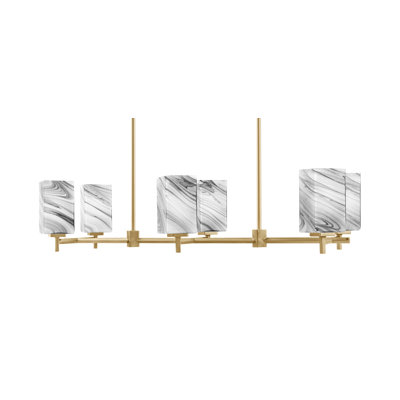Franklin 6 Light Island Light, Matte Black Finish, 3.5" Square Onyx Swirl Glass