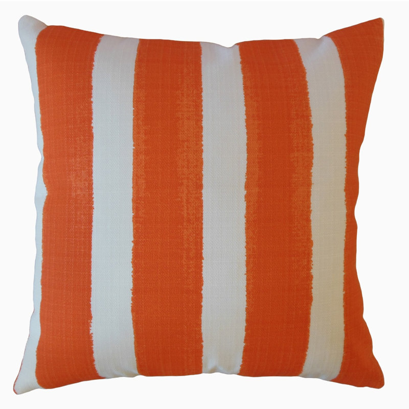 Housse de coussin intérieure / extérieure en polyester orange Nico, 24 po x 24 po, Blanc / orange, Plumes