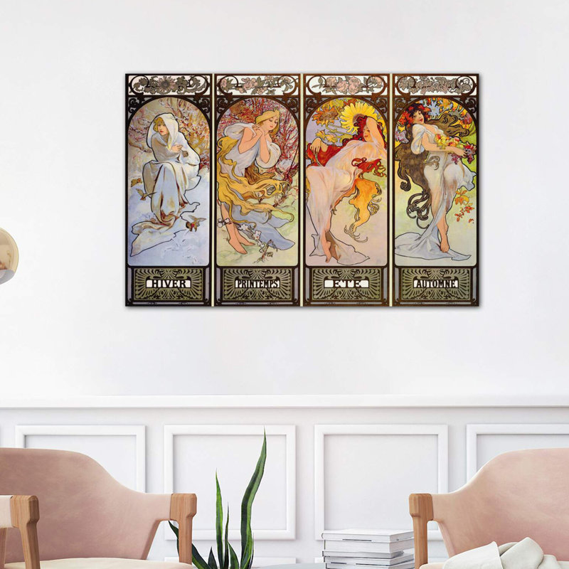Les Saisons by Alphonse Mucha - Painting on Canvas, 101.6 cm H x 66.04 cm W x 3.175 cm D, No Frame