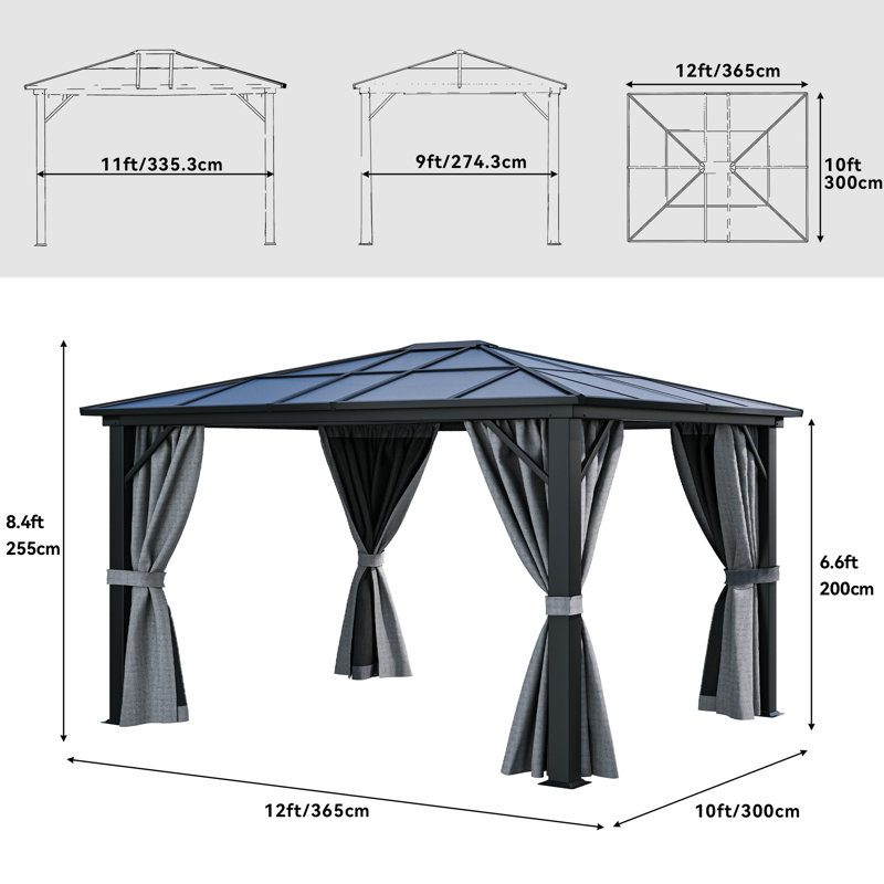 12 pi. L 10 pi. D Pavillon de jardin en aluminium