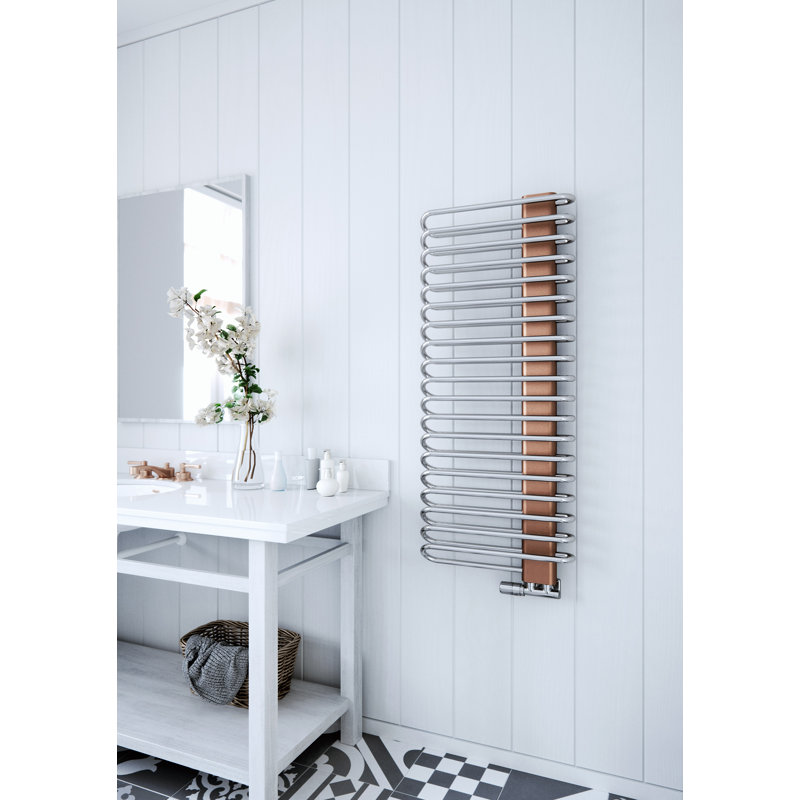 Michelle Heated Towel Rail in Two Tones, 1200x500, Silver Bars/Copper Masking