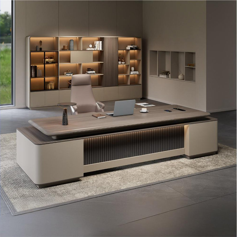 Bureau moderne moderne en bois manufacturé brun en forme de L, H 29,53 po x l 78,74 po x P 31,5 po