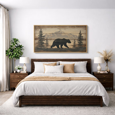 Rustic Bear Mountain Forest Silhouette Art Extra Large Pictures Framed Canvas Print Wall Art