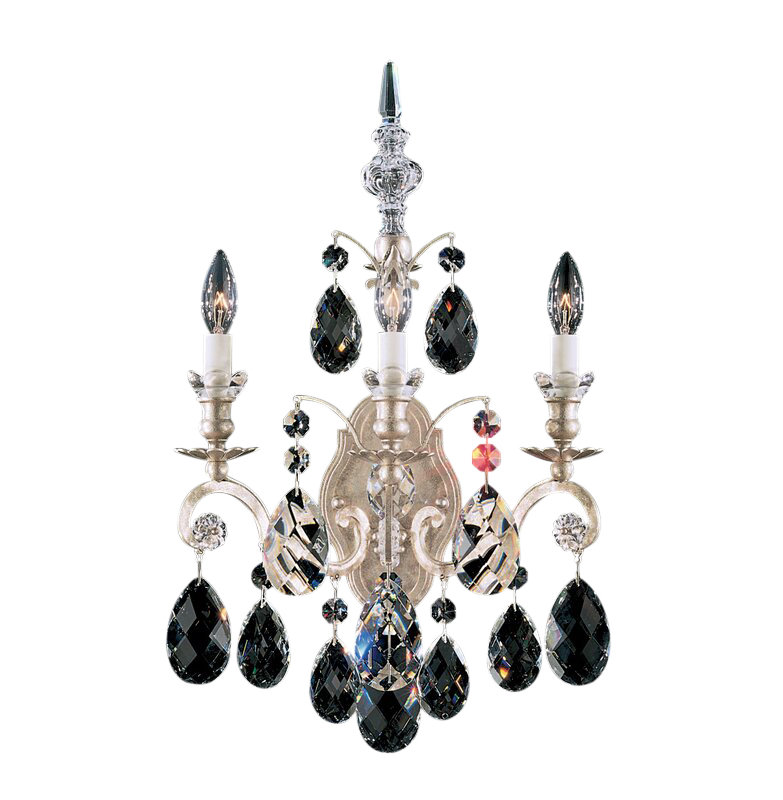 Renaissance 3 - Light Candle Wall Light, Antique Silver, Handcut Clear