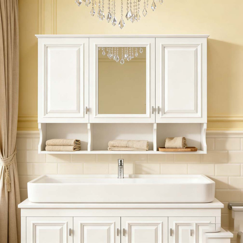 Armoire à pharmacie à miroir 41 pouces avec tablettes ouvertes, Blanc