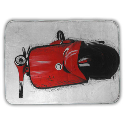 Red italian scooter Bath Mat with Non-Slip Backing - Quick Dry Memory Foam Bathroom Rug - Absorbent - Modern Plush Spa-Style - Machine Washable