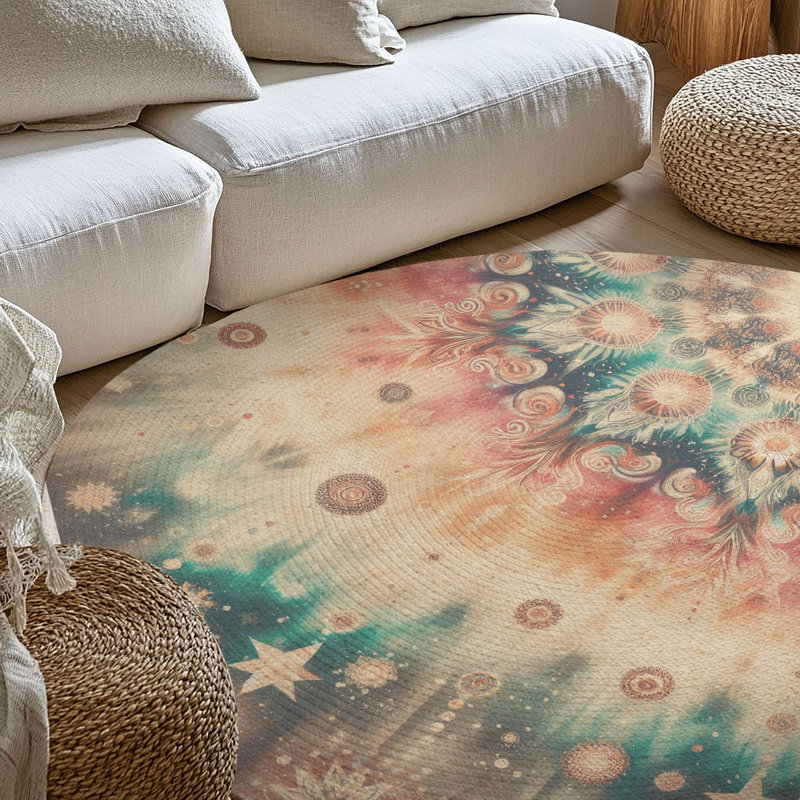 Tapis tressé à paillettes Glitter Tie-Dye Waves, Rond 5 pi