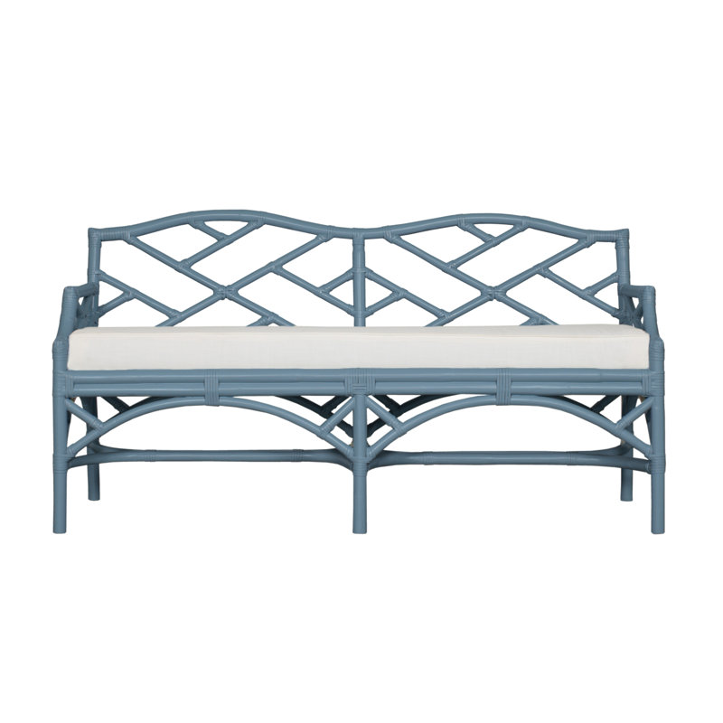 Chippendale Cotton Rattan Bench, Regatta Blue