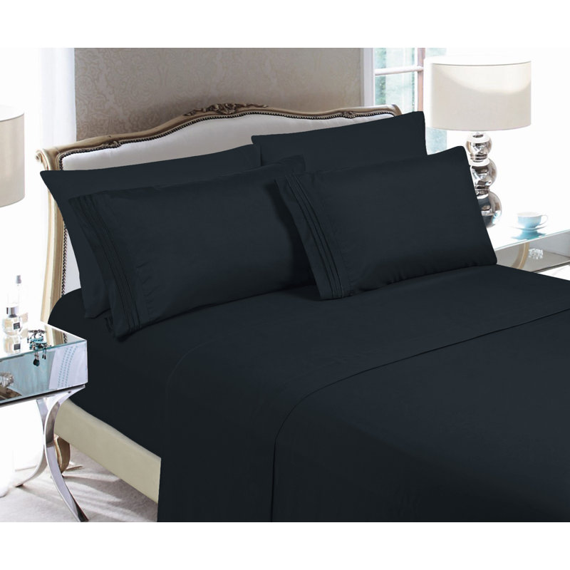 Microfiber Sheet Set with Deep Pocket Fitted Sheet, Full Sheet Set with 2 Pillowcases, Black