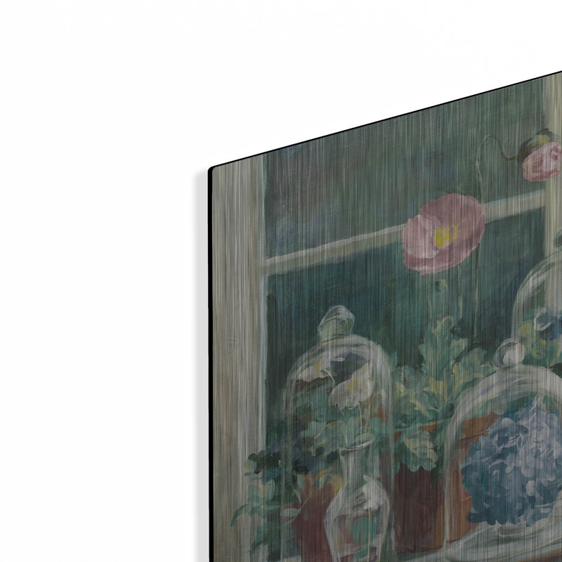  «Pink Poppies Windowsill Sage» par Danhui Nai, art mural en métal, H 24 po x l 24 po