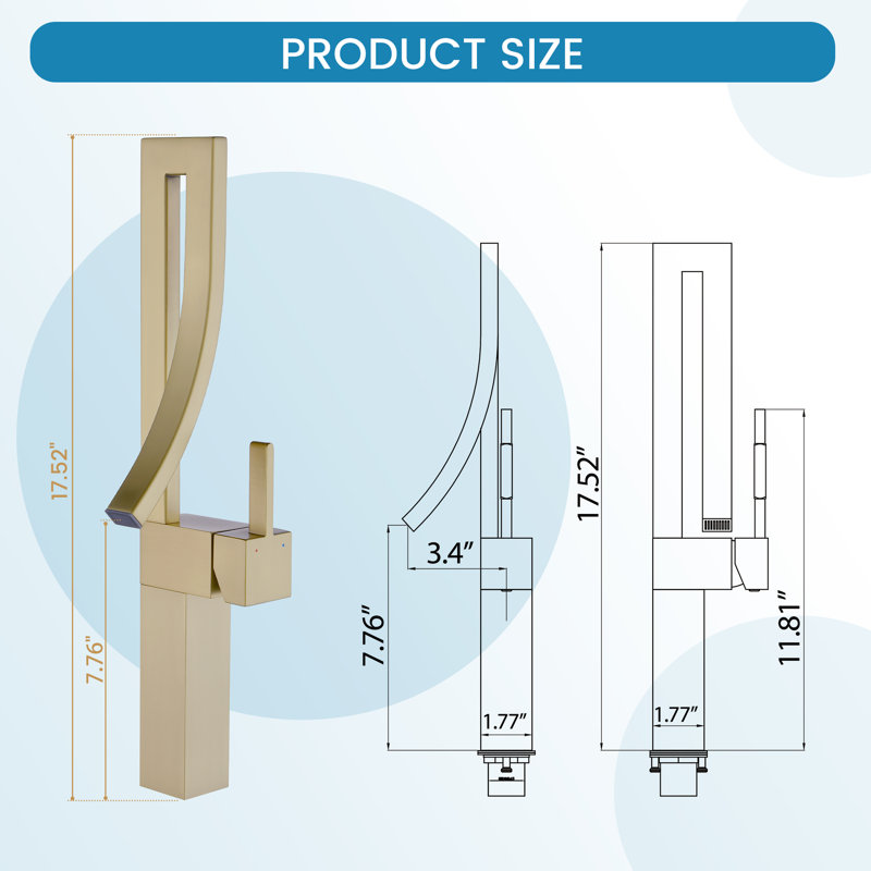 Bathroom Faucet Gold Brushed Vessel Sink Faucet Solid Brass Tall Faucet With Water Supply Hoses
