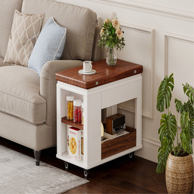 27.6'' Modern Multi-Function Coffee Table/Side Table with Foldable Top & Casters, Multi-tier storage