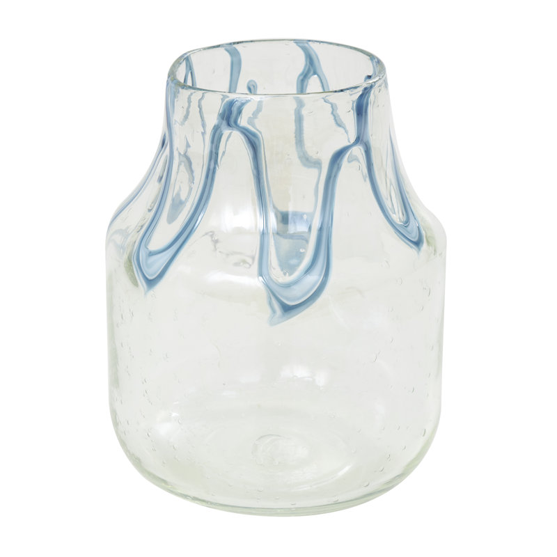 Handmade Clear and Blue Glass Decorative Table Vase