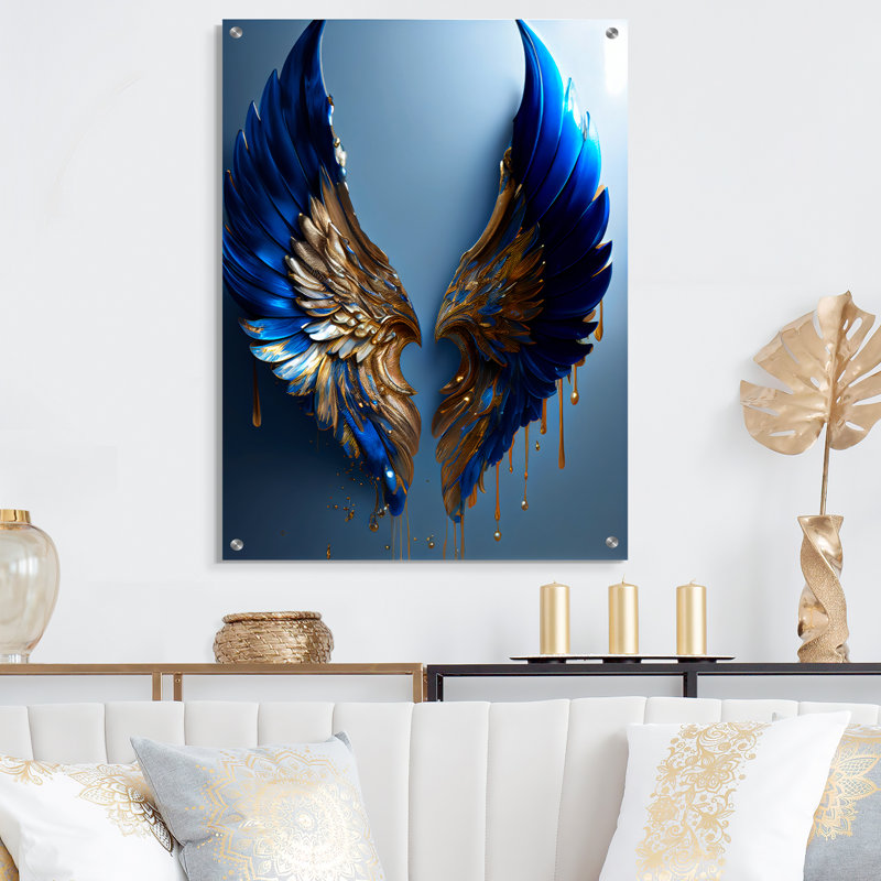 «Blue Wings», art mural moderne en acrylique «Wings Angel», H 32 po x l 16 po