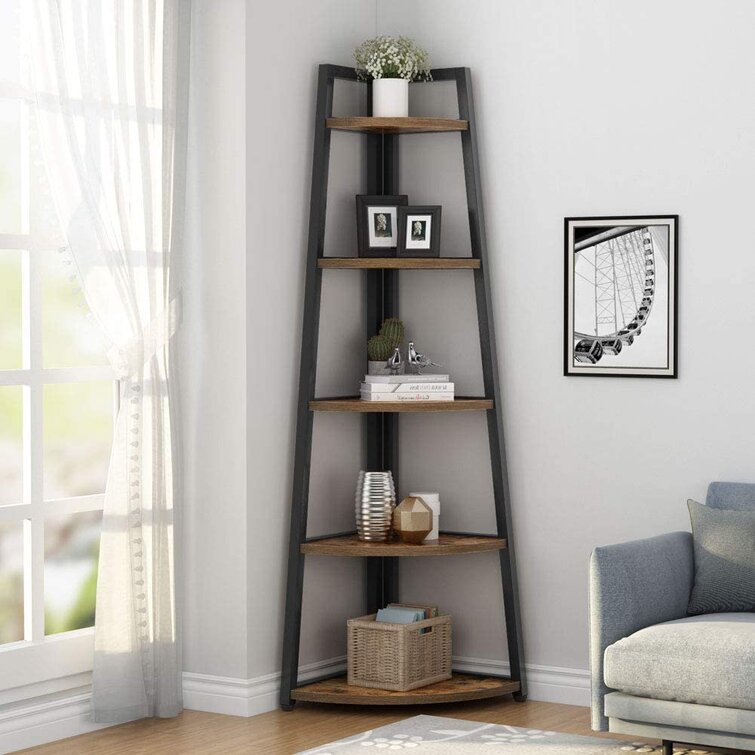 Kechi Corner Shelf Corner Bookcase with 5 Tier Storage Shelves for Bedroom, Living Room Latitude Run Color: Rustic Brown