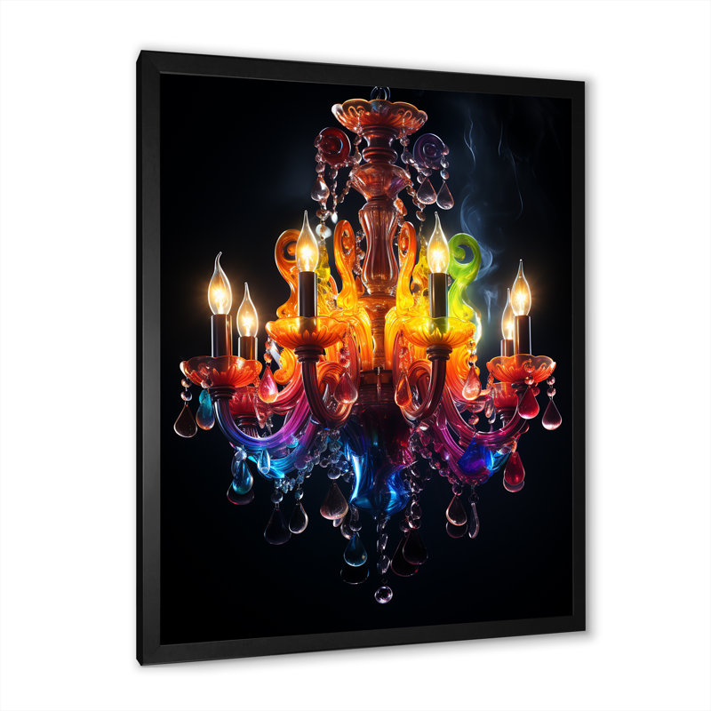Luminaire élégant en cristal jaune - lustre, Encadrement doré, H 44 po x l 34 po x P 1,5 po