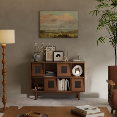 Modern Wooden Storage Cabinet with Cube Compartments Open Shelves and Raised Legs for Living Room Bedroom or Family Room