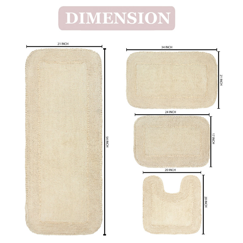 Tapis pour salle de bain 100% coton avec envers en latex Radiant Collection, Ivoire