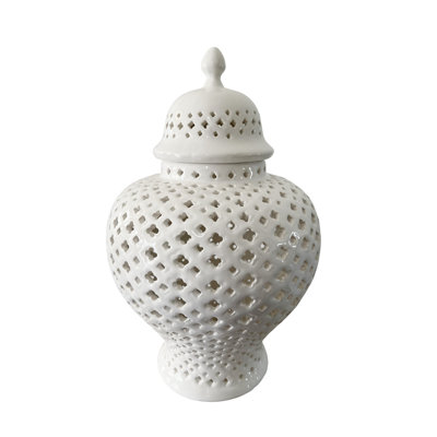 Ella Glamorous White Ceramic Ginger Jar