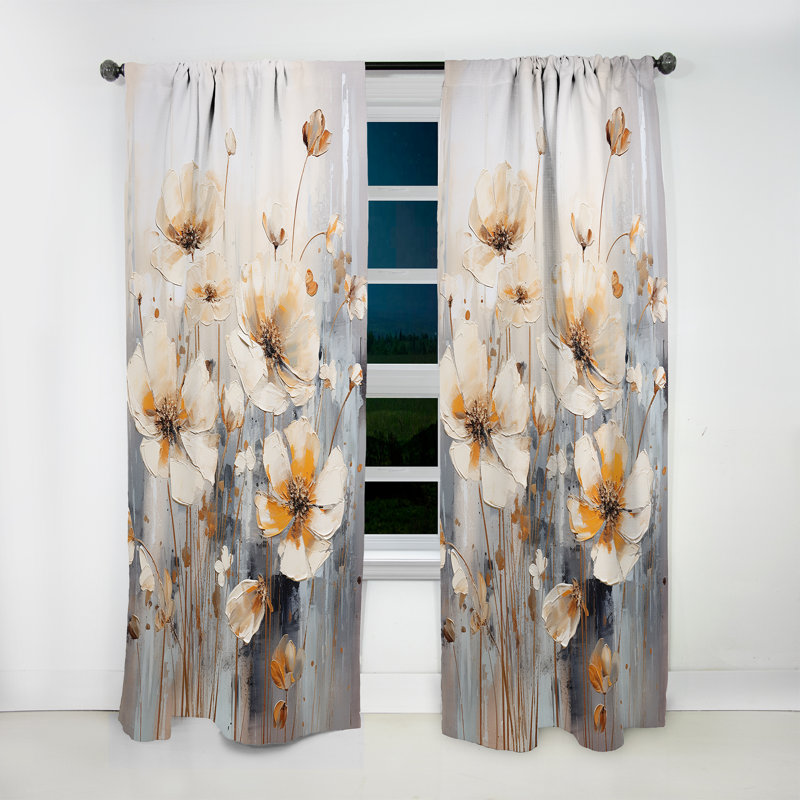 Roxborough White Buttercups On Beige Simplicity I - Traditional Velvet Curtain - Room Darkening - 1 panel, 52" W x 120" L