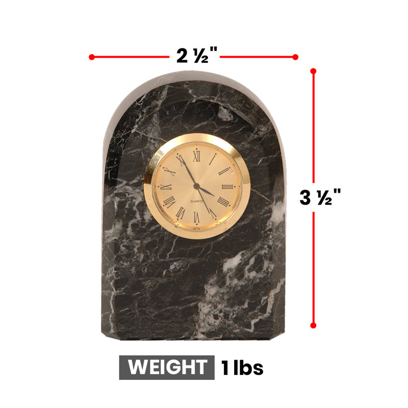 Horloge de table romaine en marbre mécanique à chiffres romains en zèbre noir