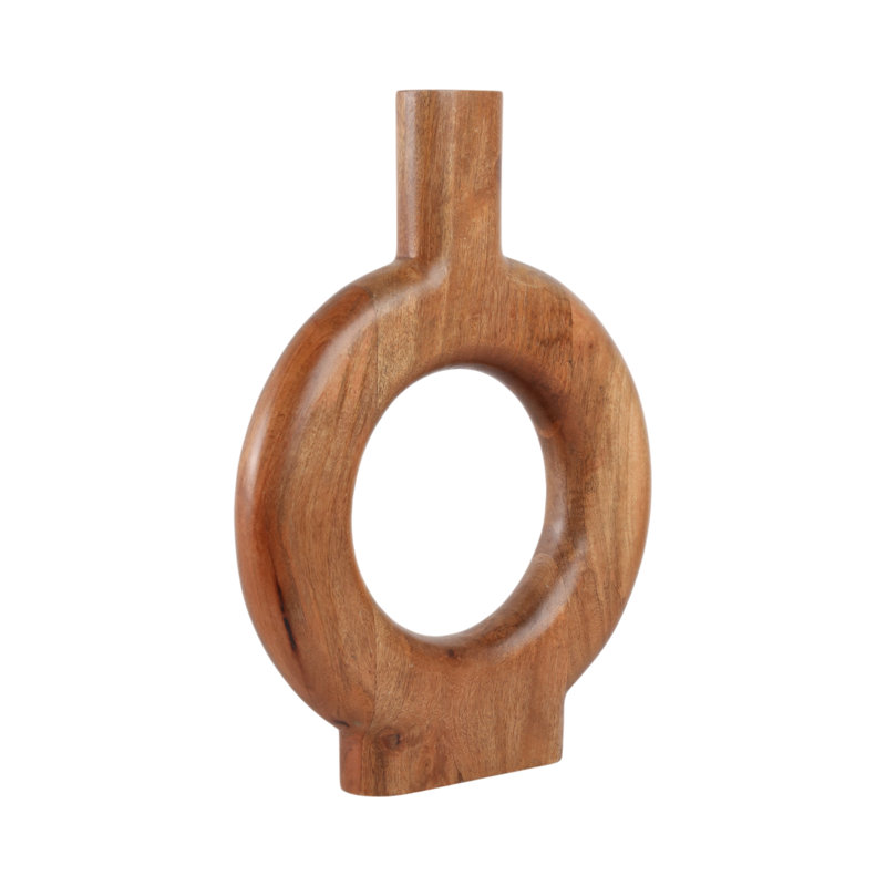 Handcrafted Mango Wood Decorative Vase With Circular Design