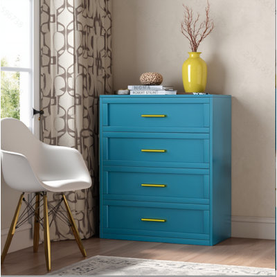 Commode en métal pour la chambre à coucher 4 tiroirs bleus, commode avec 4 tiroirs de placard et poignée dorée, armoire de rangement pour la chambre à coucher, placard, couloir, dortoir, vestibule